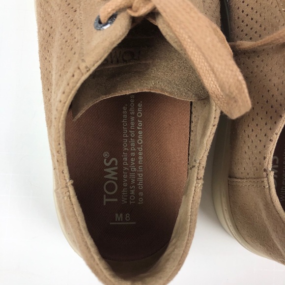 TOMS Lenox Men's Tan Suede Lace Up Sneakers NWOB - Picture 7 of 8
